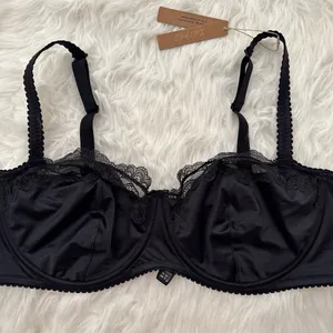 Skims Stretch Satin Lace Unlined Balconette Bra Onyx Size 42DD thumbnail 4