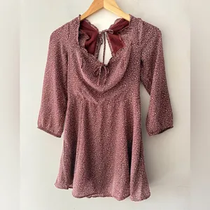 Abercrombie & Fitch Brown‎ and White Polka Dot Y2K Long Sleeve Dress thumbnail 2