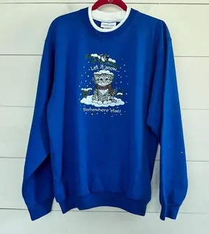 Country Store Women’s Large Blue Let is Snow Cat Lover Sweatshirt thumbnail 1