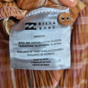 NWT Billabong Check Me Out Crop Top Plaid Smocked Long Sleeve Sunburnt Orange L thumbnail 6
