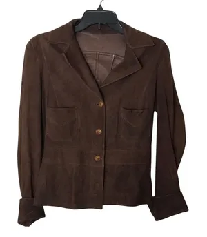 Unbranded Women's Suede Leather Button Front Jacket Small Brown boho earthy thumbnail 1