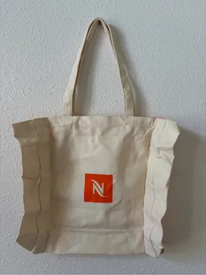 NESPRESSO Canvas Tote Bag Mandarin Orange Striped W/ Logo Colorful Beach Coffee thumbnail 1