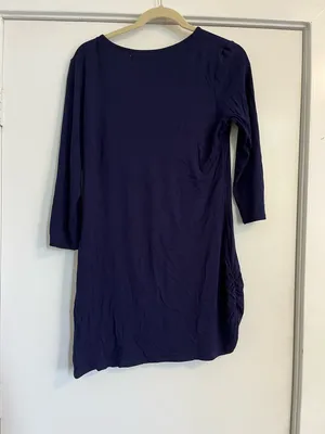 Alberto Makali Navy blue mini dress mirror sequin decal long sleeve ruched large thumbnail 4