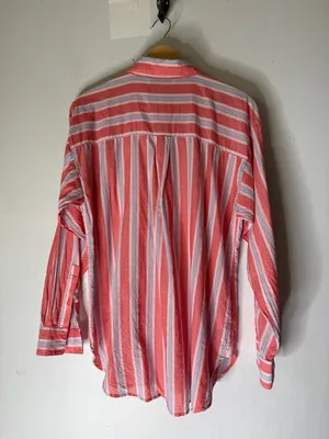 Loft Light Weight Cotton Collar Button Down Oversized Red Blue‎ White Stripe s thumbnail 2