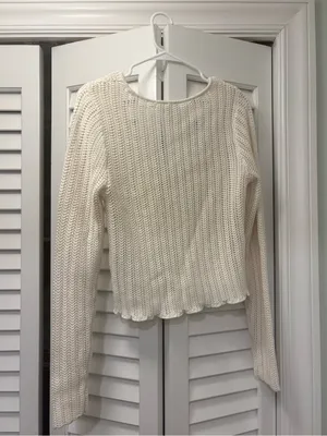 Abercrombie & Fitch Long-Sleeve Crochet Scoopneck Top Cream Size Medium NWT thumbnail 4