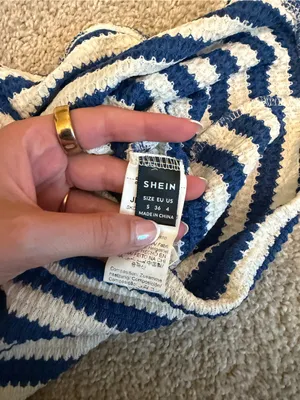 SheIn Striped Knit strapless dress - Blue & White thumbnail 2
