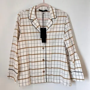 NWT‎ Jenni Kayne Flannel Pajama Top Ivory Plaid Small 100% Cotton Cozy Sleepwear thumbnail 3