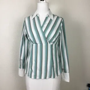 Ann Taylor Blouse Size 6 Women's Vintage Striped Cotton Striped Long Sleeves thumbnail 9