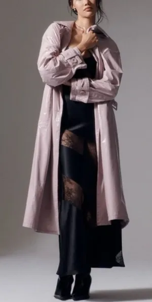 Maeve Anthropologie Lilac Lavender Faux Patent Leather Glossy Trench‎ Coat Large thumbnail 1