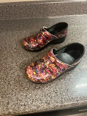 Dansko Multicolor Knit-Effect Clogs in Bright Rainbow thumbnail 2