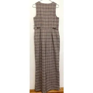NEW NWT MODCLOTH Plaid Appeal Vest Jumpsuit Tan Brown Blue Sleeveless Retro 70s thumbnail 13
