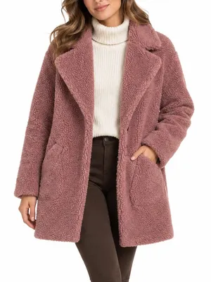 Abercrombie & Fitch Pink Teddy Sherpa Coat Xs Faux Fur Quiet Luxury Winter thumbnail 1
