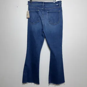 NEW Mother Anthropologie Women Jeans 34 Blue High Rise Flare Raw Take it Easy thumbnail 9