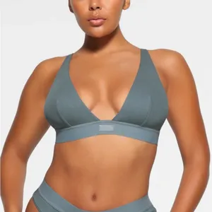 Skims Cotton Rib Plunge Bralette Kyanite Bralette size‎ M NWT thumbnail 2