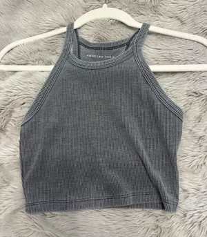 Gray Acid-Wash Waffle-Knit Cropped Tank thumbnail 1