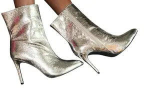 Mia Cracked Silver Metallic Stiletto Heel Dress Boots(Size 7M) thumbnail 1