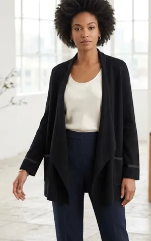 Merino wool Eileen Fisher Black Open-Front Draped Jacket 1179 thumbnail 1