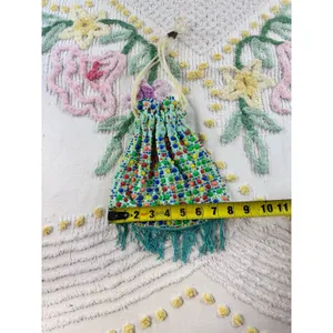 Vintage KBS Trading Co Honolulu Beaded Drawstring Pouch Bag Multi Color Fringe thumbnail 3