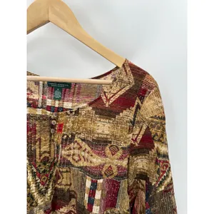 Lauren Ralph Lauren Women‎ Medium Brown Red Southwestern Cotton Blouse BH29 thumbnail 5