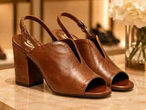 Real Leather Sling Back Chunky Heel Peep Toe Sbicca Windor Brown size 7 thumbnail 1