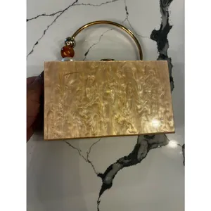 Lulu's Pearlescent Pink Acrylic Box Clutch with Gold Ring Handle thumbnail 4