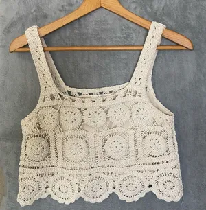 white crotchet Crop‎ cosstal cowgirl Tank Top size Medium summer festival thumbnail 1
