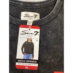 Seven7 Womens XL Waffle Crewneck Sweatshirt Black Mineral‎ Wash F15738L603 NEW thumbnail 2