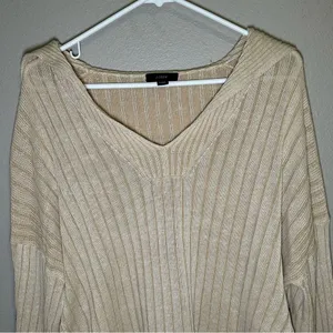 J. Crew neutral relaxed cotton linen blend collared sweater women’s size L XL thumbnail 3