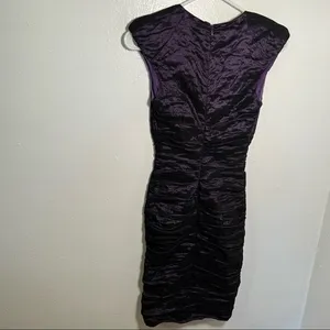Nicole Miller Women's Sz 2 Cowl Neck Technometal Tuck Dress Black Purple Bodycon thumbnail 11