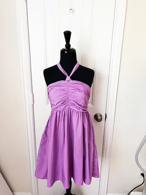 Endless Rose Lilac Halter Ruched Babydoll Mini Dress Size Medium thumbnail 3