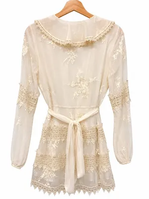 Tularosa Pixie Lace Wrap Mini Dress Ivory Long Sleeve Size S MSRP $248 thumbnail 6