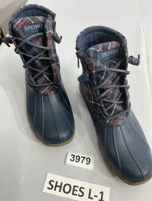 Womans Sperry Duck Boots 7.5 Navy plaid Zip Up Laces thumbnail 1