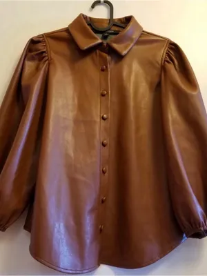 Marc New York Chestnut Faux Leather Button-Front Jacket with Puff Sleeves thumbnail 1