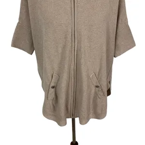 White House Black Market Sweater XS Tan Zip Up Short Sleeve Work Chic thumbnail 3
