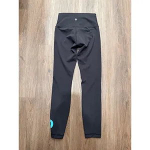 Lululemon Women Black High Rise Graphic Logo Leggings Size 4 Teal Accent thumbnail 3