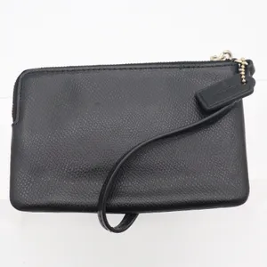 Coach Corner Zip Wristlet Black Crossgrain Leather Gold Logo thumbnail 5