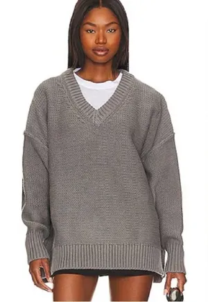 Free People Alli V-neck oversized Sweater Gray- Size XS thumbnail 1