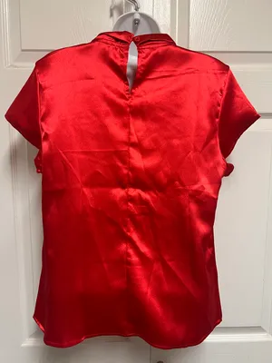 SheIn VCAY Red Twist Front Keyhole Back Satin Blouse thumbnail 8