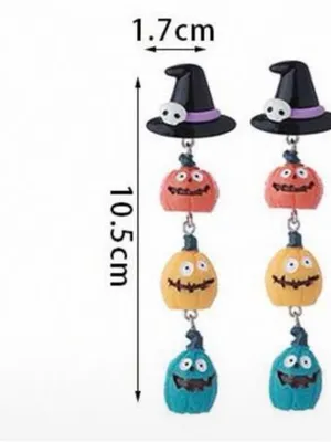 🎃🎃🎃BOGOHO🎃🎃🎃Halloween Witch Hat Pumpkin Dangle Earrings - Black,Orange,Yellow thumbnail 2