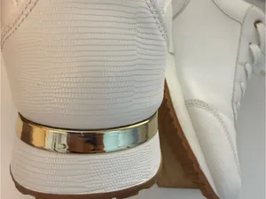 White Women's Platform Sneakers with Gold Accent, stylish, punky thumbnail 4