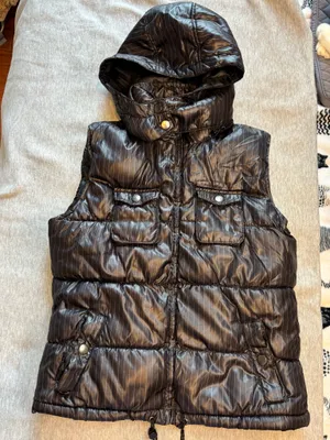 Faded Glory Black Pinstripe Puffer Vest Size Small thumbnail 1