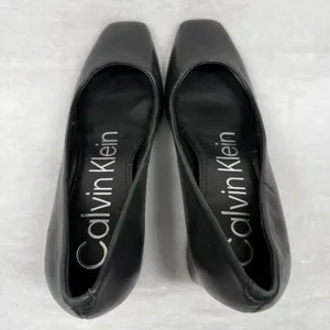 Calvin Klein Kcalanta2 Black Leather Square Toe Block Heel Pumps Women's Size 6M thumbnail 7
