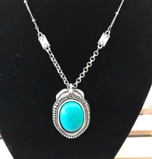 AEO Turquoise Stone Necklace Pendant Deco Chain thumbnail 2
