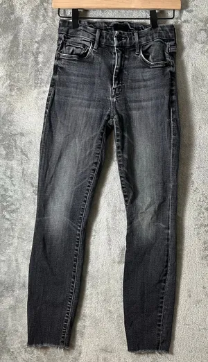 Mother The Looker Ankle Fray Skinny Jeans 24 X‎ 28” Stargazing Black Distressed thumbnail 1