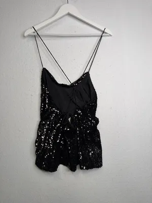 NWT ASOS Cross Back Black Sequin Strappy Cami | US 4 thumbnail 3
