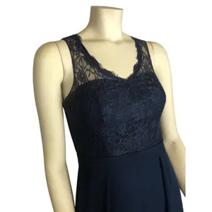 Azazie Navy Lace Chiffon Open Back Bridesmaid Formal Maxi Gown X Small thumbnail 3