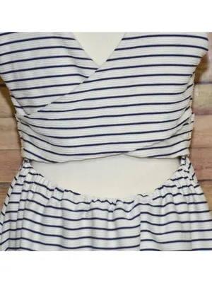 Lauren Conrad Sun Dress Navy Nautical Cross Back Size L Fit & Flare Preppy Lined thumbnail 8