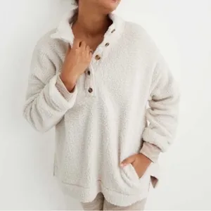 Aerie Sherpa half button sweater with pockets women's size large oversized fit thumbnail 3