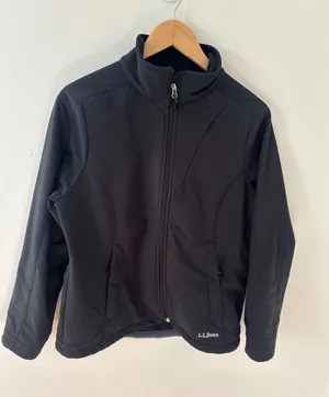 LL Bean Womens Black Softshell Fleece Lined Full Zip Jacket M Regular Size M thumbnail 1