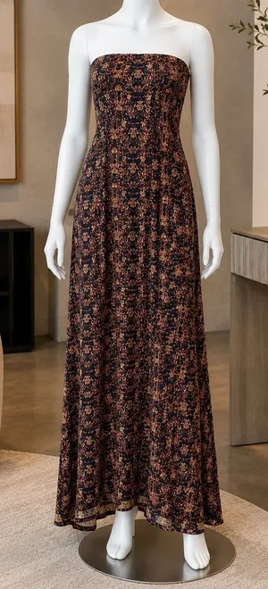 LuLaRoe Women Maxi Dress Strapless Damask Floral Print Navy Gold XXS thumbnail 1